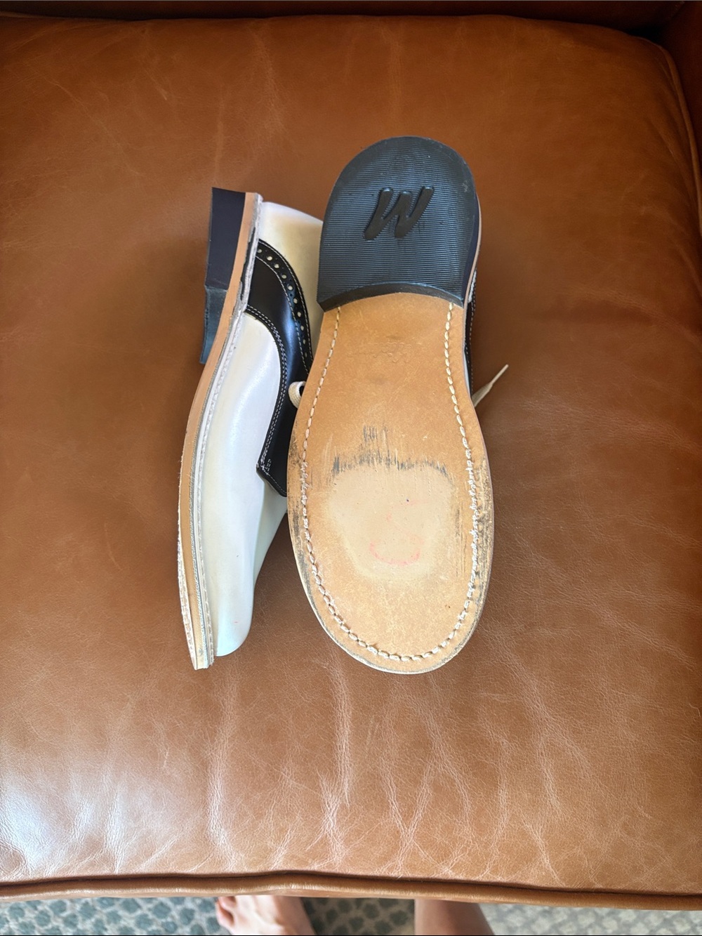 Vintage Mickey Saddle Shoes made in MX Black/ white hardly worn leather sole 5.5 - Picture 4 of 8